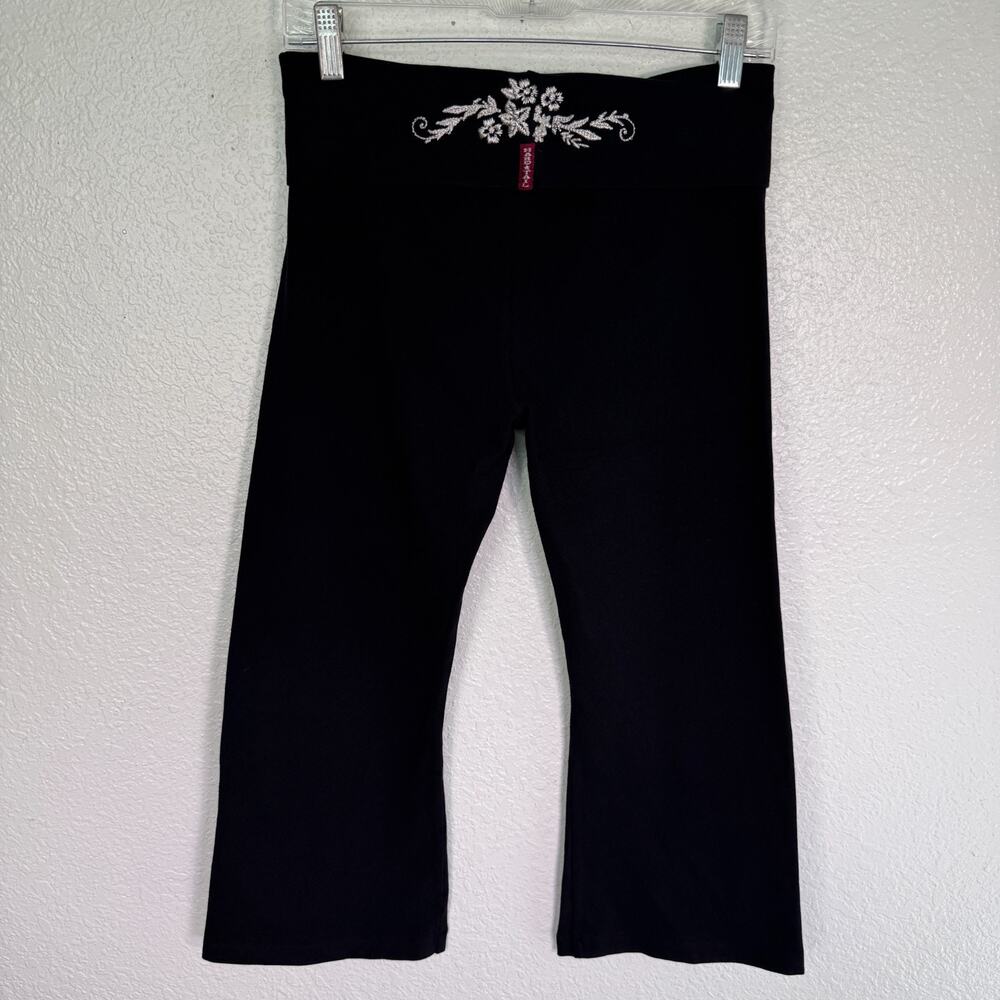 Hard Tail Forever Y2K Pants Womens Large Fold Over Crop Floral Embroidered Yoga